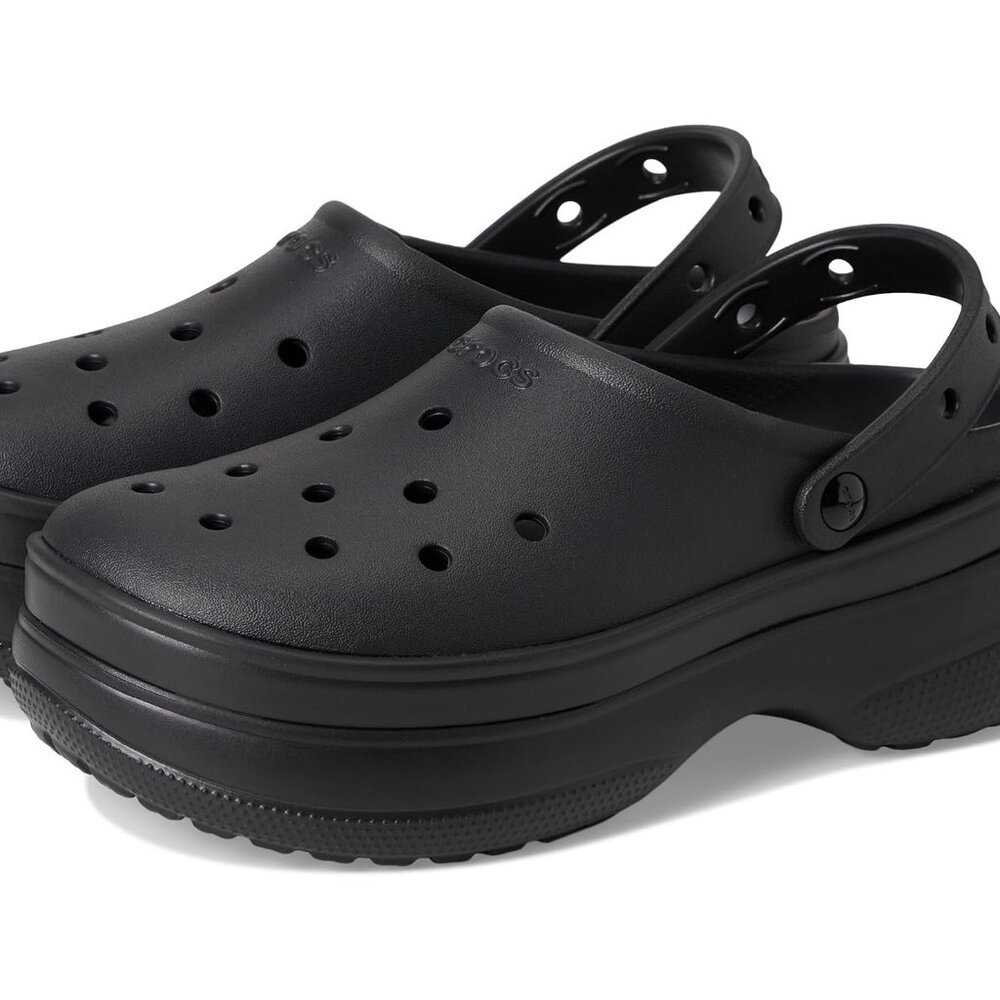 CROCS Women's Black Platform Clog Mules with Heel Strap